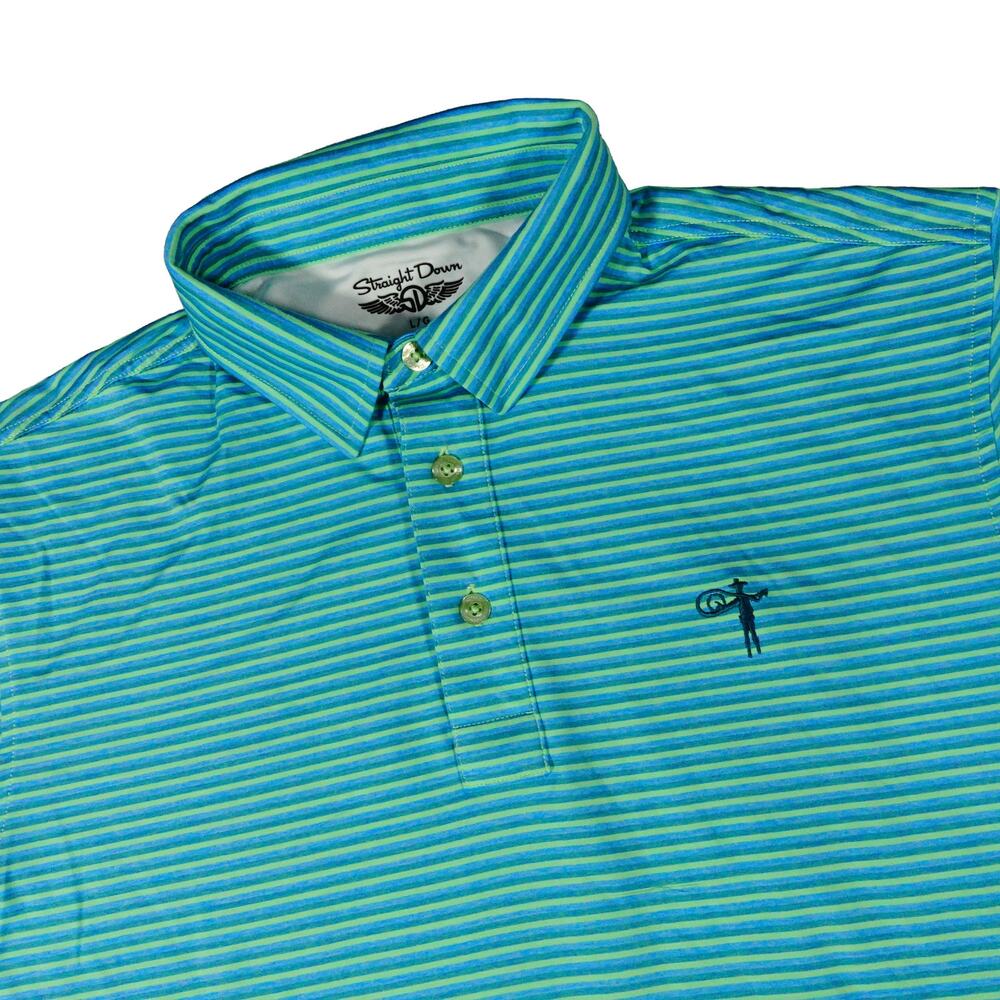 Straight Down Vaquero Lasso Cowboy Striped Performance Golf Polo Shirt Large